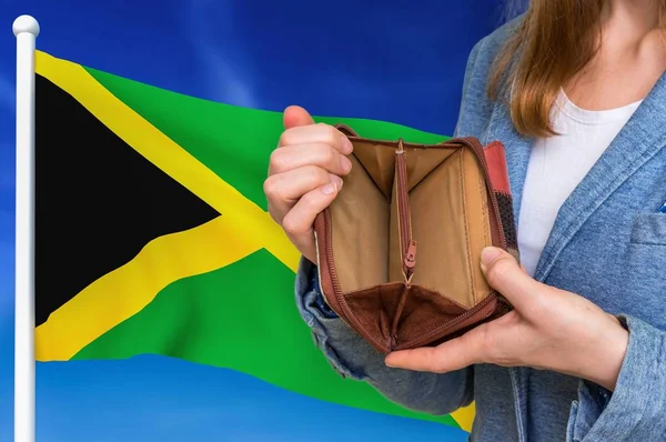 Armer Mensch mit leerem Portemonnaie in Jamaica — Stockfoto