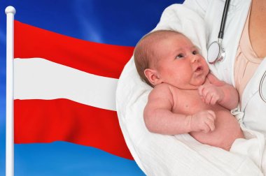 Avusturya 'da doğum oranı. Yeni doğan bebek doktorun ellerinde..