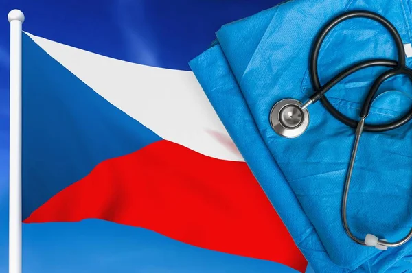 Health care in Czech Republic. Stethoscope and medical uniform. — стокове фото