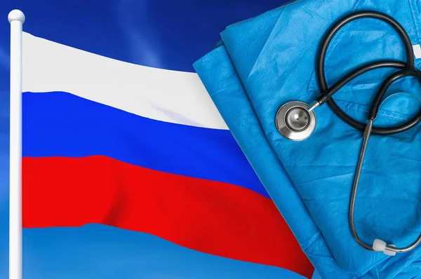 Salud en Rusia. Estetoscopio y uniforme médico . —  Fotos de Stock