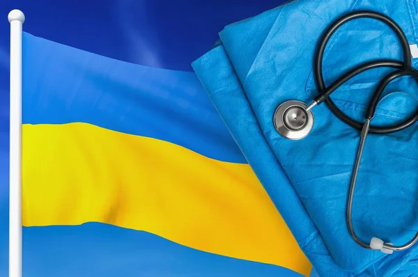 Saúde na Ucrânia. Estetoscópio e uniforme médico . — Fotografia de Stock