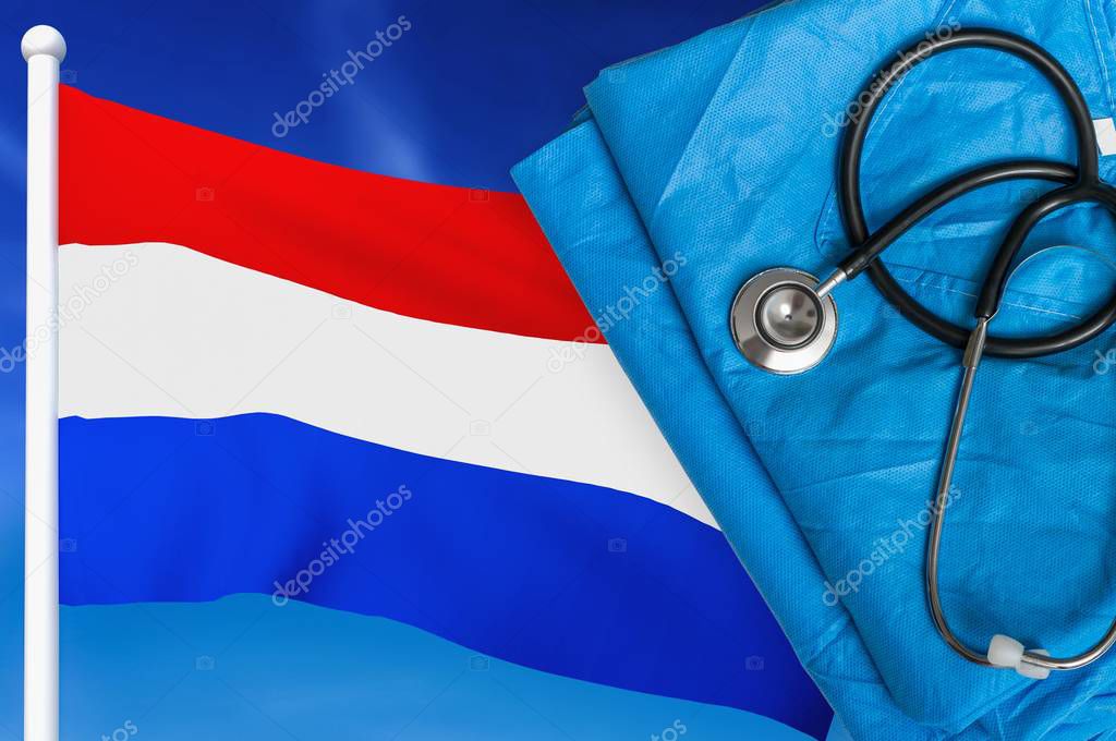 Health care in Netherlands. Stethoscope and medical uniform.