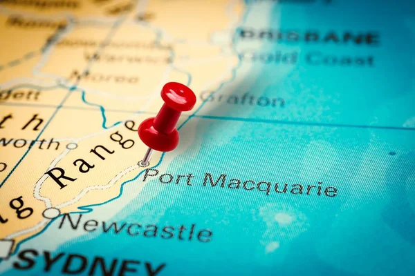 Stecknadel zeigt auf Port Macquarie City in Australien — Stockfoto