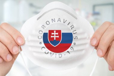 Respirator mask with flag of Slovakia - Coronavirus COVID-19 epidemic concept clipart