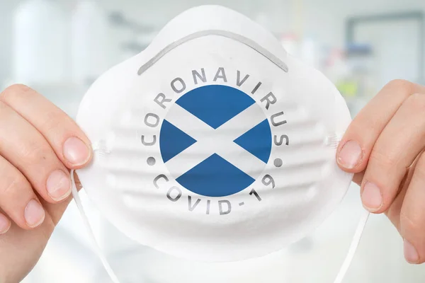 Mascarilla Respiratoria Con Bandera Escocia Coronavirus Covid Concepto Epidémico —  Fotos de Stock