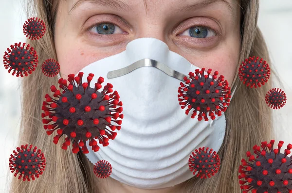 Frau Mit Atemschutzmaske Stop Coronavirus Concept — Stockfoto