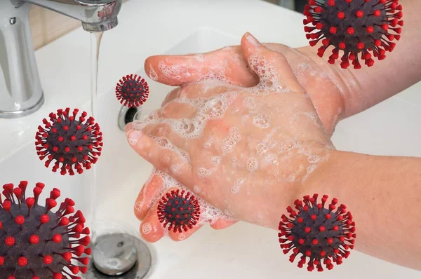 Donna Lavarsi Mani Prevenire Diffusione Covid Concetto Coronavirus — Foto Stock