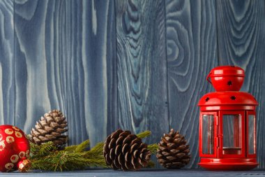 Ahşap güverte tablo ile Noel şenlikli arka plan