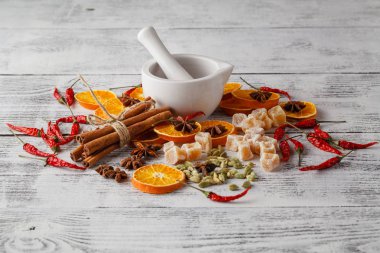 Baharatlı Noel arka plan. Noel ba yemek pişirmek için malzemeler