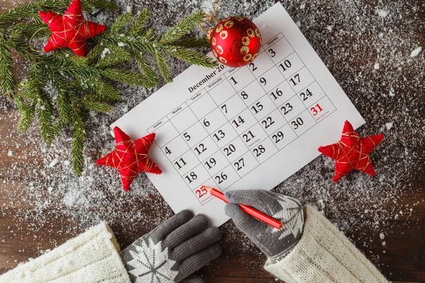 Calendário ou dia de Natal com nota de texto de férias, conceito para — Fotografia de Stock