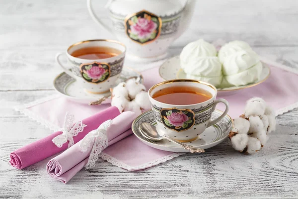 Tea with tea pot on white background — Stock Photo, Image