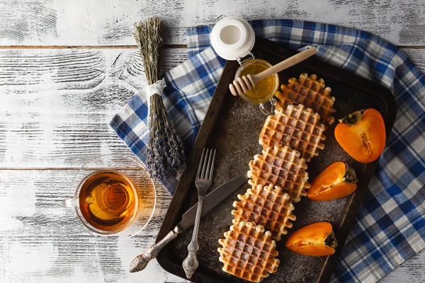 Homemade wafers on plate for breakfast — Stock Photo, Image