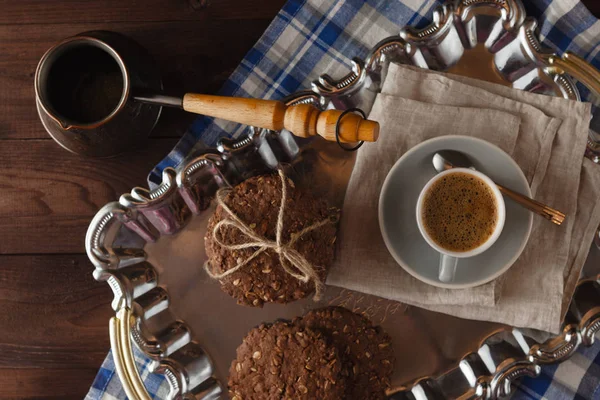 Breakfast with ciikies and coffee — Stock Photo, Image