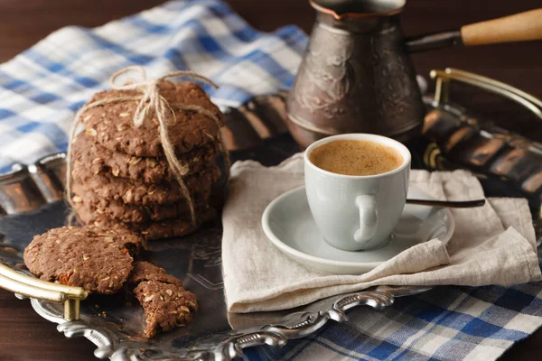 Small Cup of coffee and homemade cookies — Stock Photo, Image