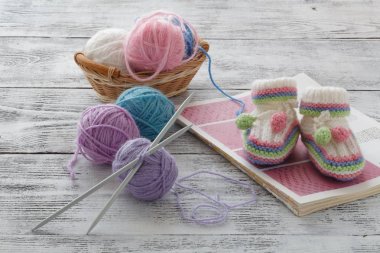 Yün iplik bobinleri lig tarihinde hasır sepet örgü iğneler ile