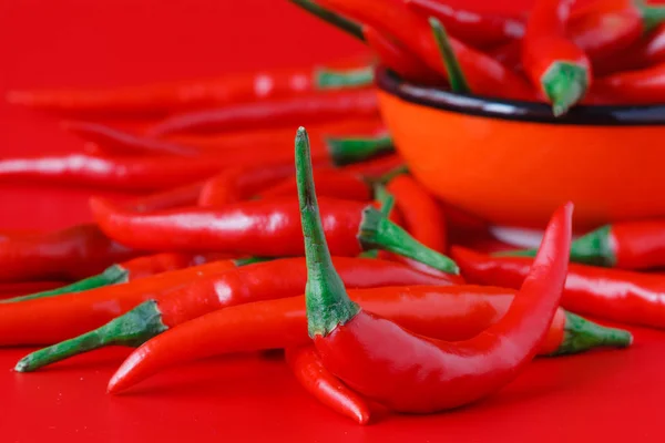Φωτεινό κόκκινο πιπέρι τσίλι σε απλό φόντο — Φωτογραφία Αρχείου