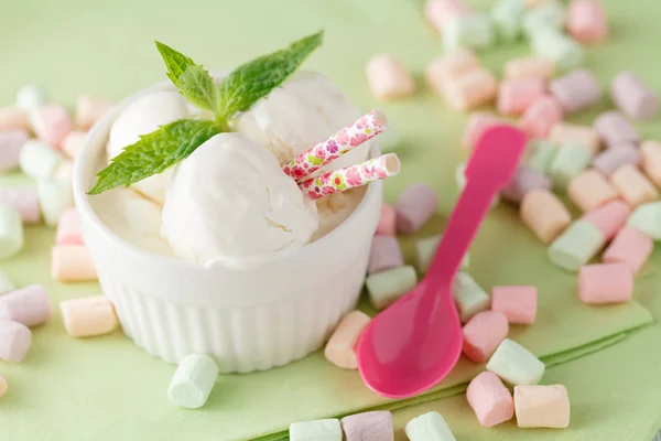 Ванильное мороженое в белой чашке — стоковое фото