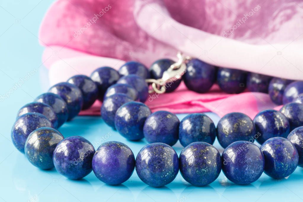 A string of round lapis lazuli beads