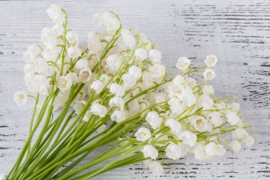 Ahşap dokulu arka plan üzerinde vadideki zambak