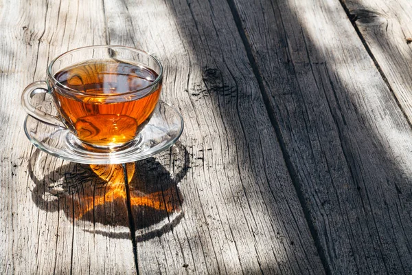 Sıcak çay Kupası parlak güneş ışığında