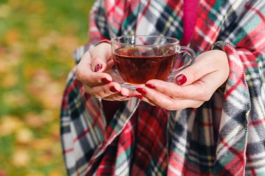 Erkek ekose İçecek sıcak çay Park