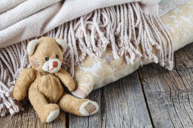 Sevimli oyuncak ayı ve ekose masada