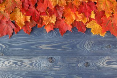 Çerçeve rustik sonbahar dekorasyon görüntüsünü akçaağaç yaprakları