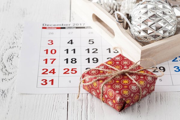 Ready to coming christmas. Calendar with marked date of christmas day