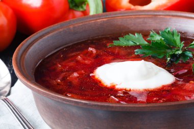 Geleneksel Romen ve Rusya borsch - pa ile sebze çorbası