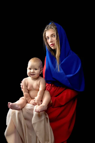 Portret van liefhebbende moeder en haar baby bij de hand, moederdag oplichting — Stockfoto