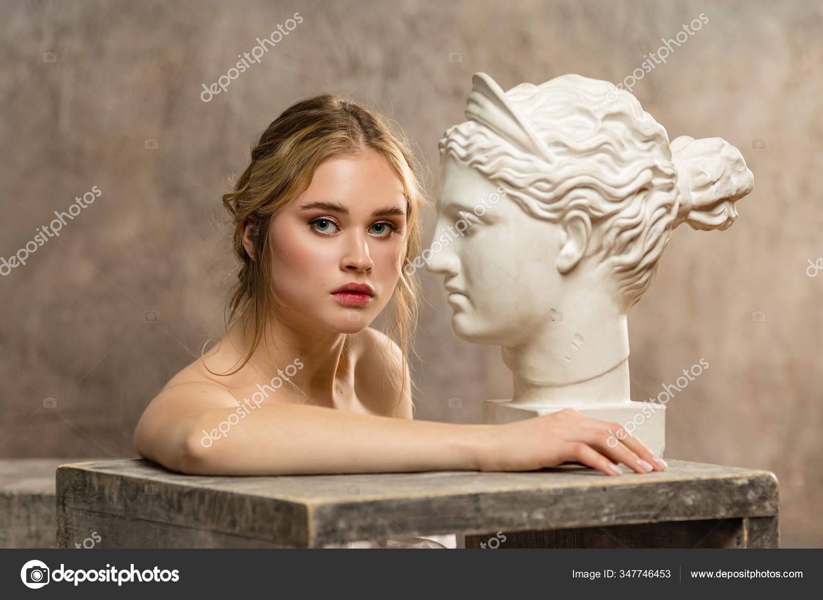 Young woman posing ancient greek statue stock photo by andreycherkasov