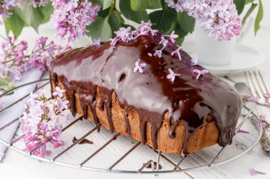 Kahvaltı için klasik çikolatalı pasta.