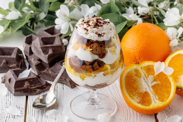Trifle with fresh orange for breakfast