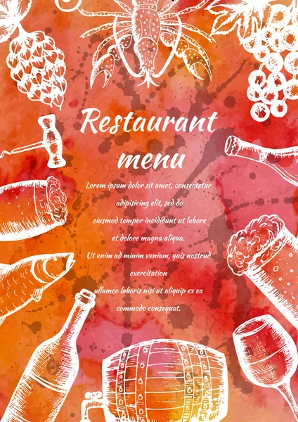 餐馆的菜单，手绘食物和饮料 — 图库矢量图片