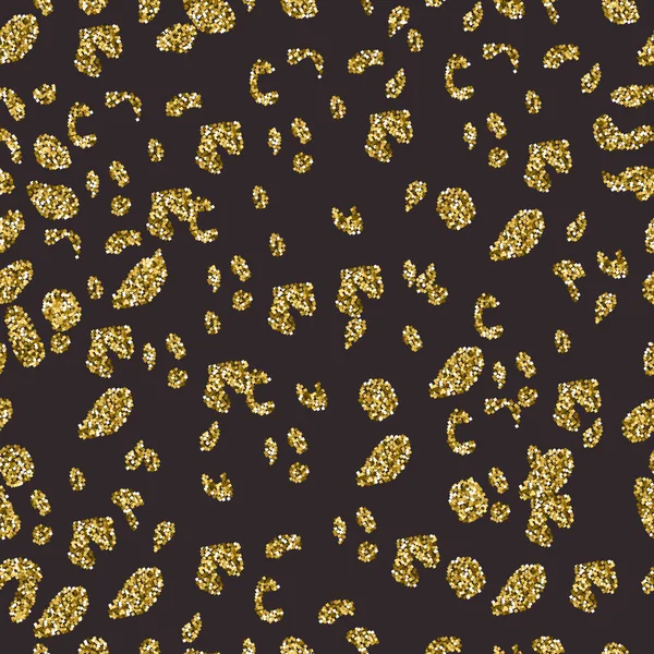 Djurhud sömlösa mönster, gyllene glitter leopard textur på en mörk grå bakgrund — Stock vektor