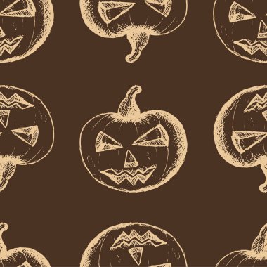 Cadılar Bayramı öznitelikler, kahverengi bir arka plan üzerinde bej kabaklar çizilmiş kümesi el
