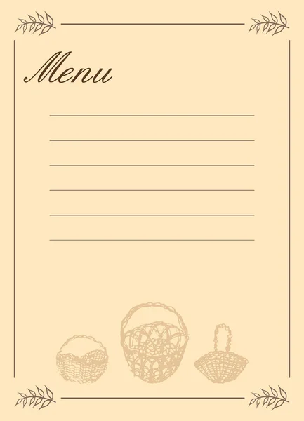 Modèle de menu restaurant avec paniers — Image vectorielle