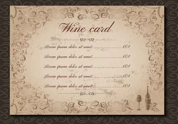 Modèle de menu restaurant, conception de carte de vin vintage — Image vectorielle