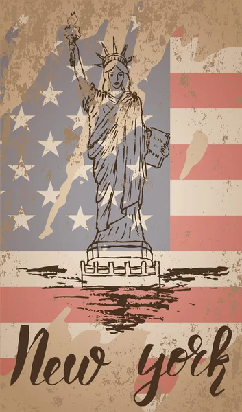Özgürlük Anıtı'nın New york etiketi el ile çizilmiş