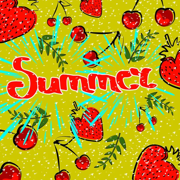 Sommer Hintergrund, Sommer Textur, Sommer Muster, handgezeichnete Schriftzüge — Stockvektor