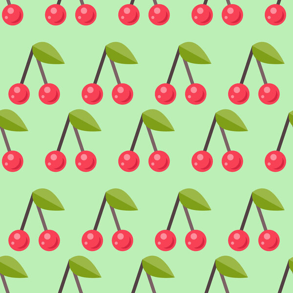  Вишневый узор, вишня на светло-зеленом фоне
