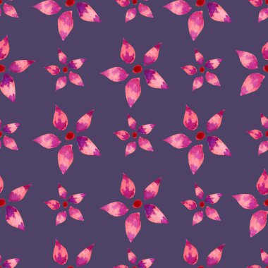 Mor zemin üzerine suluboya pembe çiçekler ile Seamless Modeli