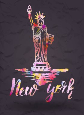New york suluboya dolgu ile yazı Özgürlük Anıtı, New york etiketi el ile çizilmiş