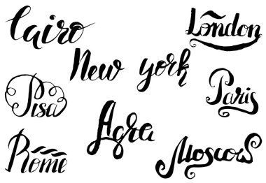 Sphinx Cairo, New York, Londra, Pisa, Paris, Agra, Roma, Moskova yazı, Cairo etiketi el ile çizilmiş