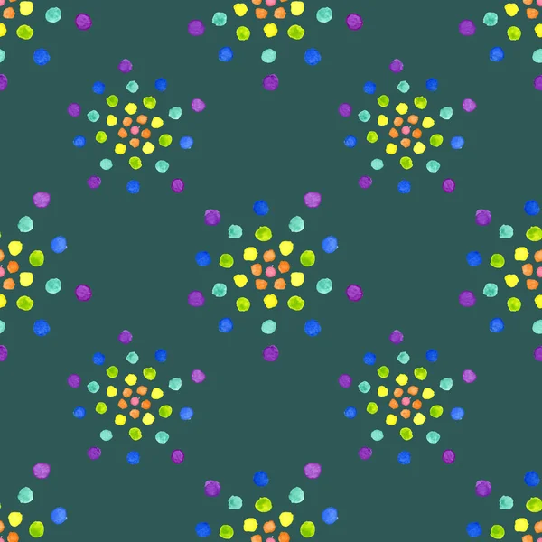 Seamless mönster med akvarell cirklar på mörkgrön bakgrund — Stock vektor