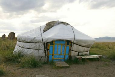 Yurts of nomads in the Siberian steppe. clipart