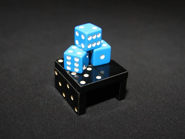 Blue Dice Set Dominoes Black Background — Stock Photo, Image