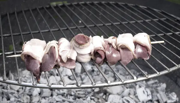 Grigliate di carne marinata su una griglia a carbone — Foto Stock