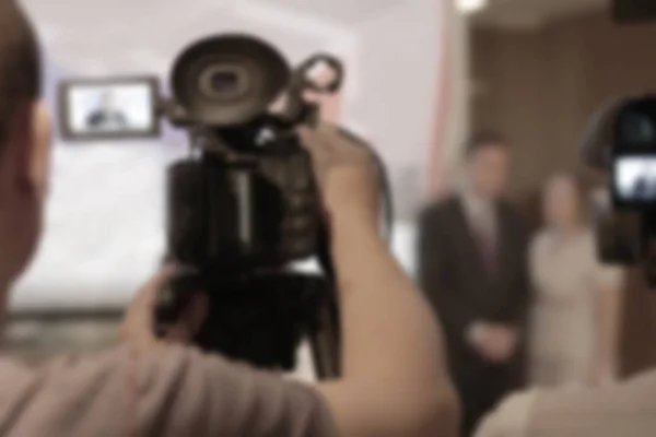 Videokamera v řadě na tiskové konferenci — Stock fotografie