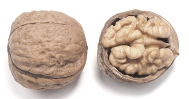 Beyaz arkaplanda izole edilmiş cevizler